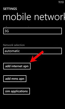 add internet apn